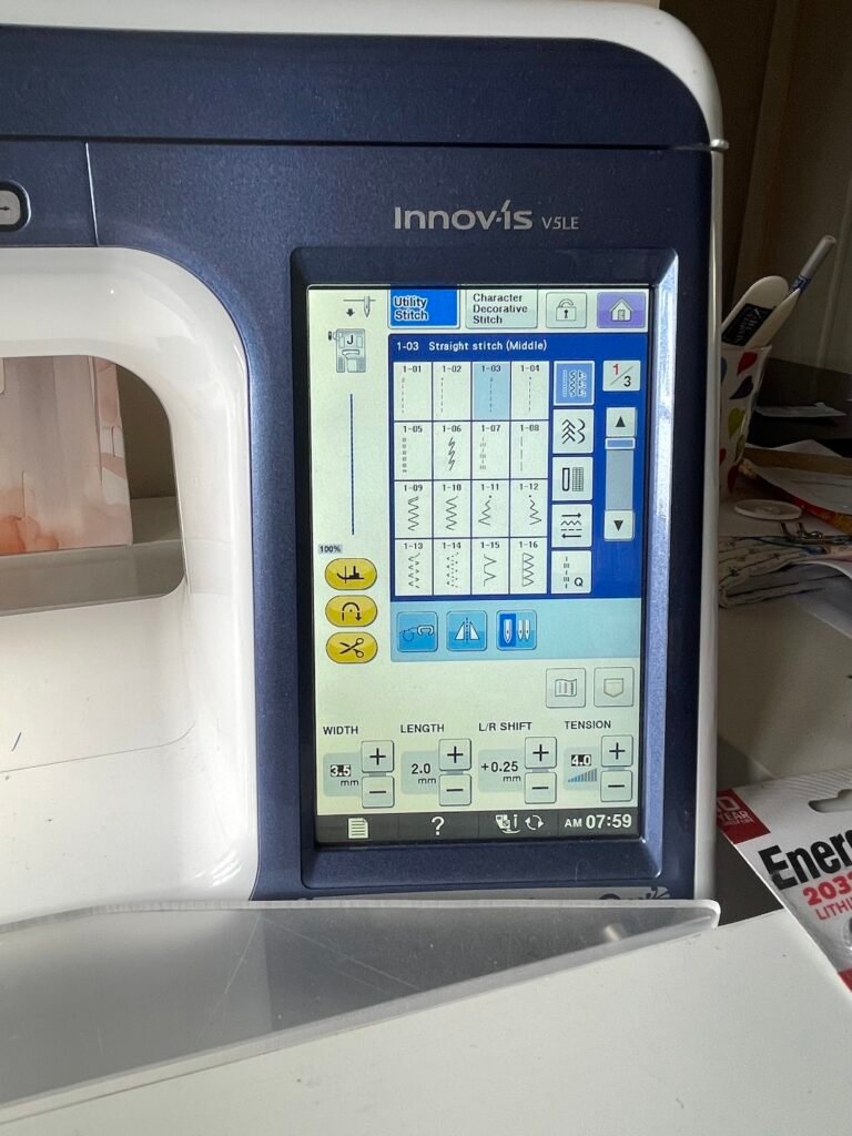 Close up of screen Brother Innovis V5LE Sewing machine